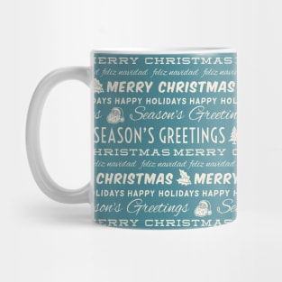 Retro Blue and White Christmas Typography Pattern Mug